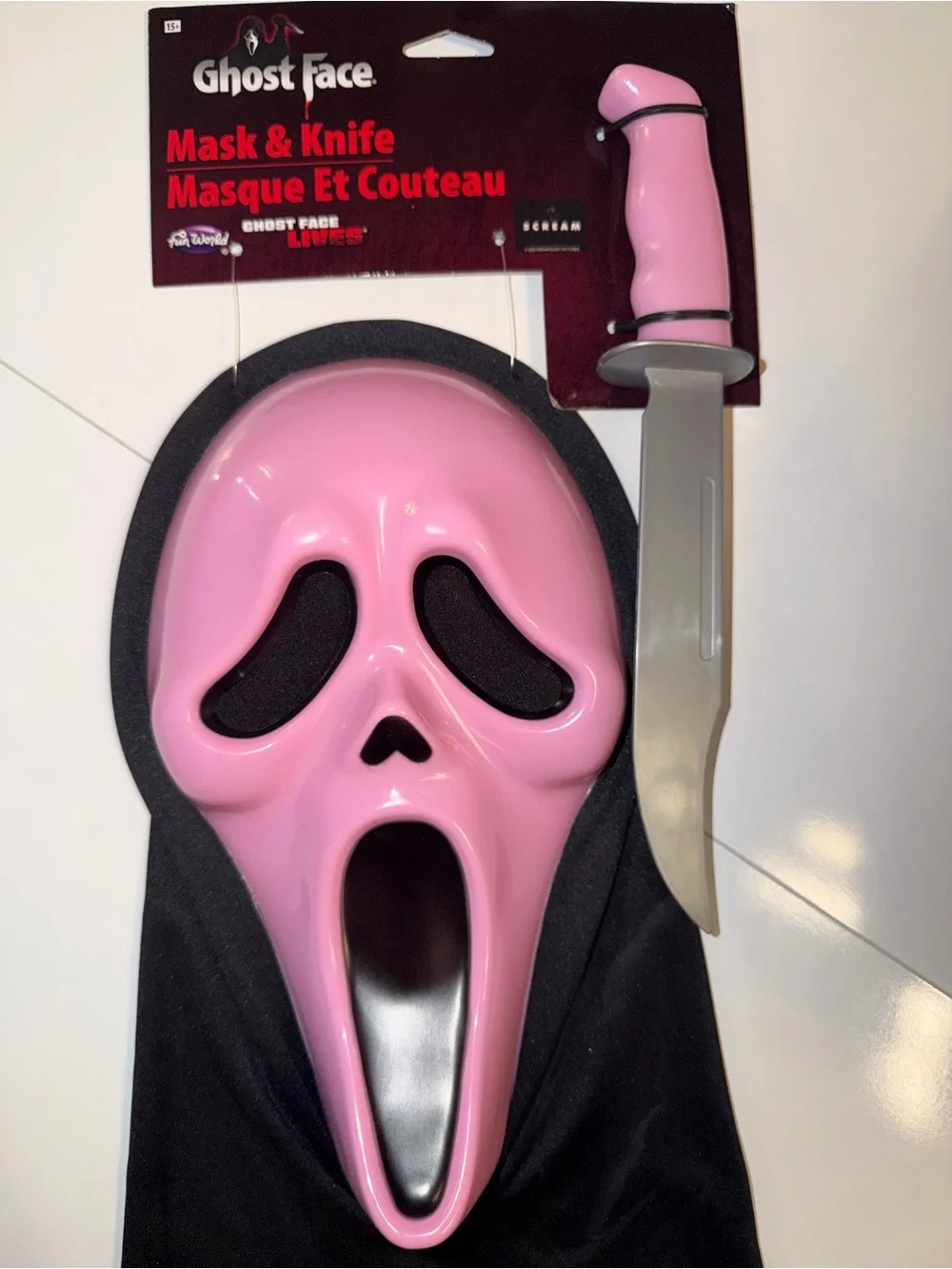 Pink Ghost Face Scream Mask & Knife Set Fun World Halloween NEW